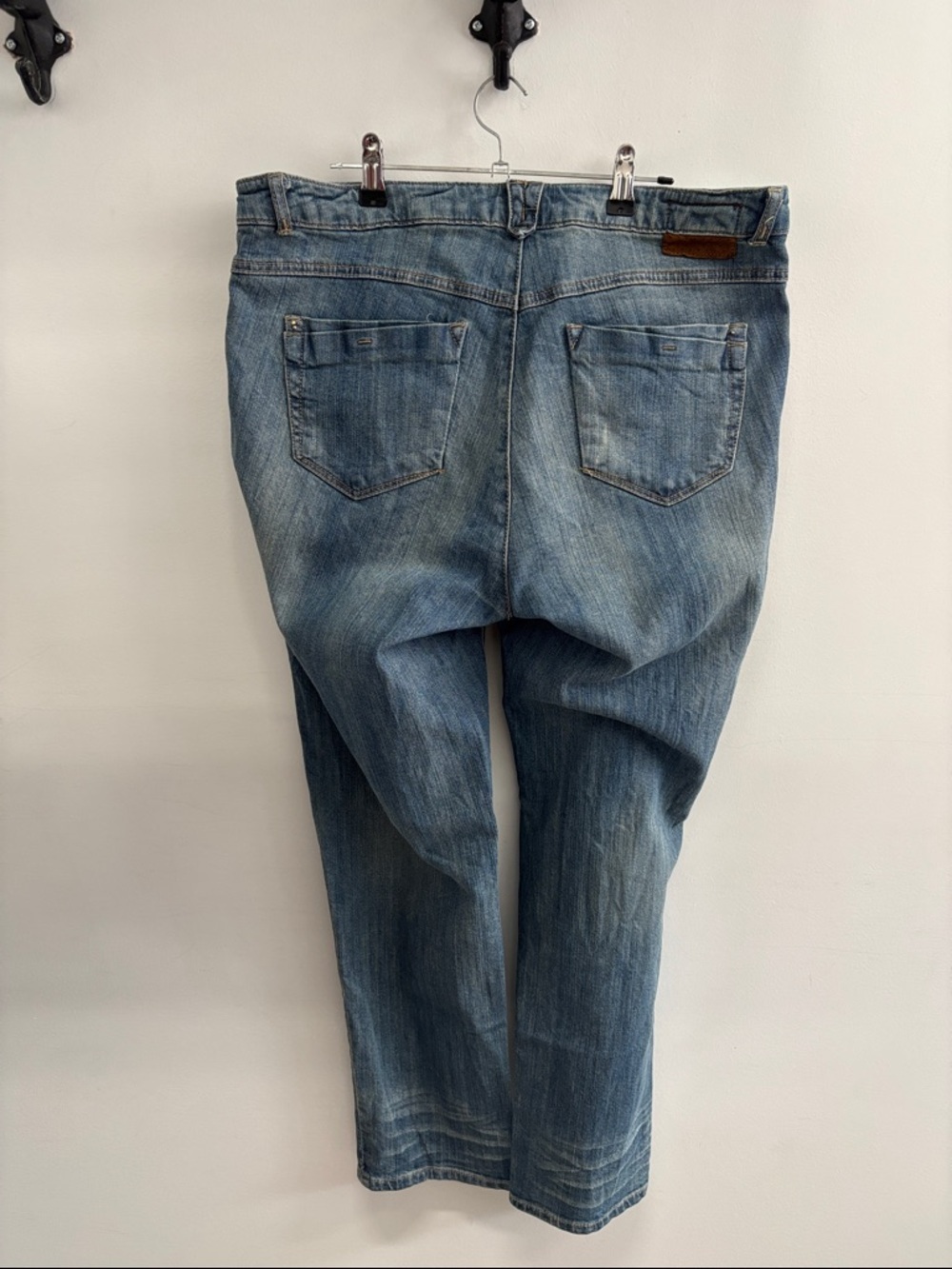 Democracy Straight-Leg Distressed Blue Jeans with Studded Pockets - Picture 2 of 6